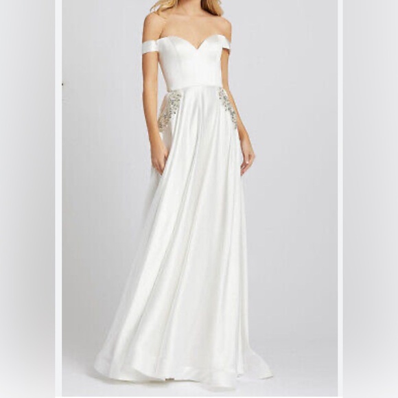 Mac Duggal White Sweetheart Off the Shoulder Beaded Pocket White Dress S… - Picture 1 of 16